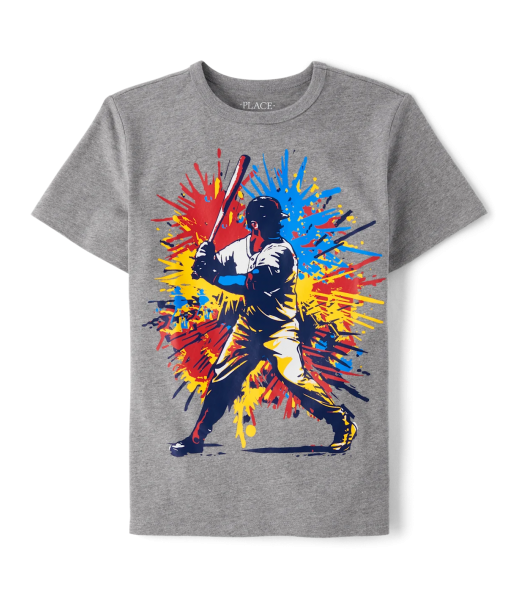 Childrens Place Grey Baseball Player Graphic Tee